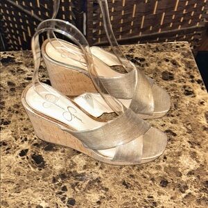 Jessica Simpson Metallic Wedge Sandals 7.5